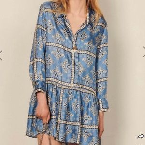 Sandro Paris NWT  100% Silk Blue Chloe Women's Mini Dress Size 40 (8 US)